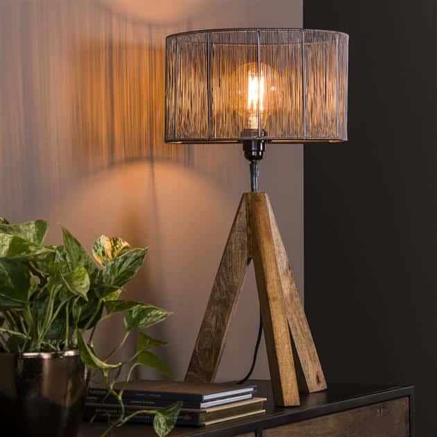 Tafellamp tripod wood - Zwart nikkel