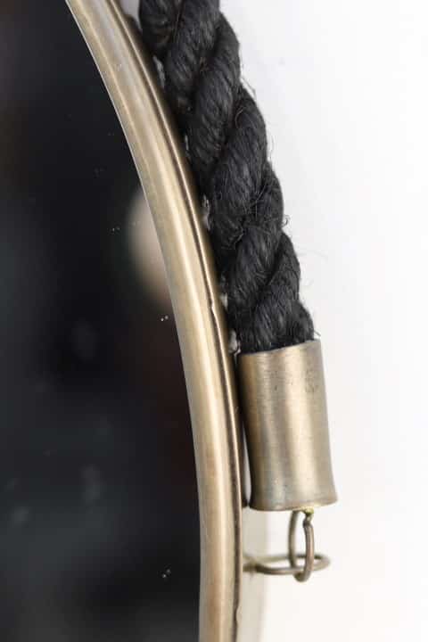 Ronde wandspiegel touw - ø63x3,5 cm - Antique gold/zwart Metaal/touw -