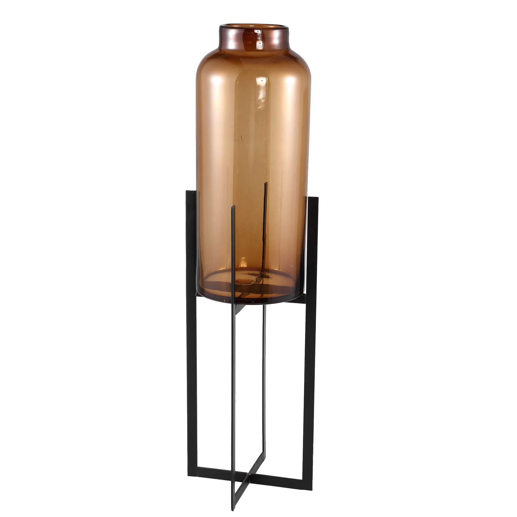 Lamis Brown glass vase black metal stand