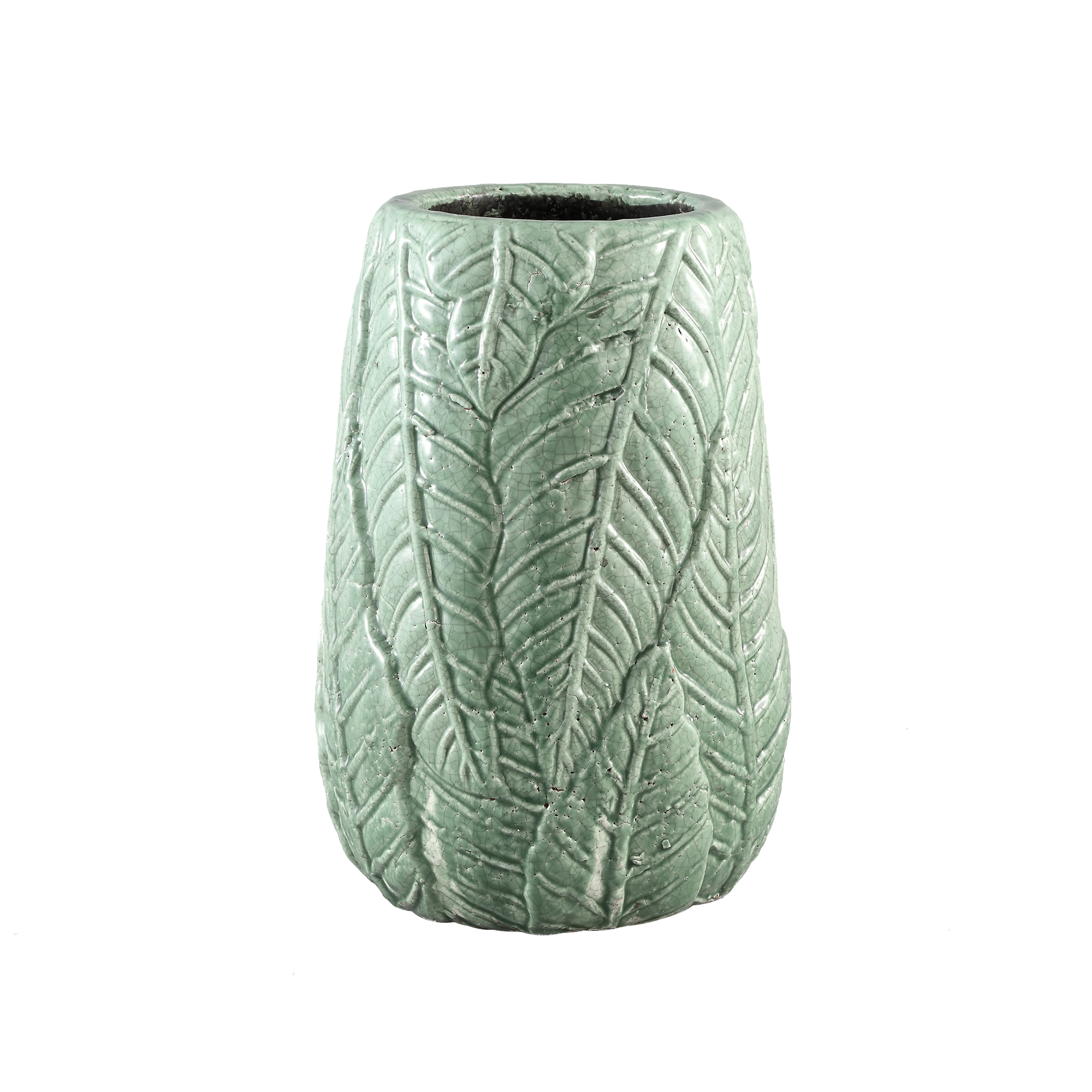 Lerra Green ceramic pot leaf pattern round high L