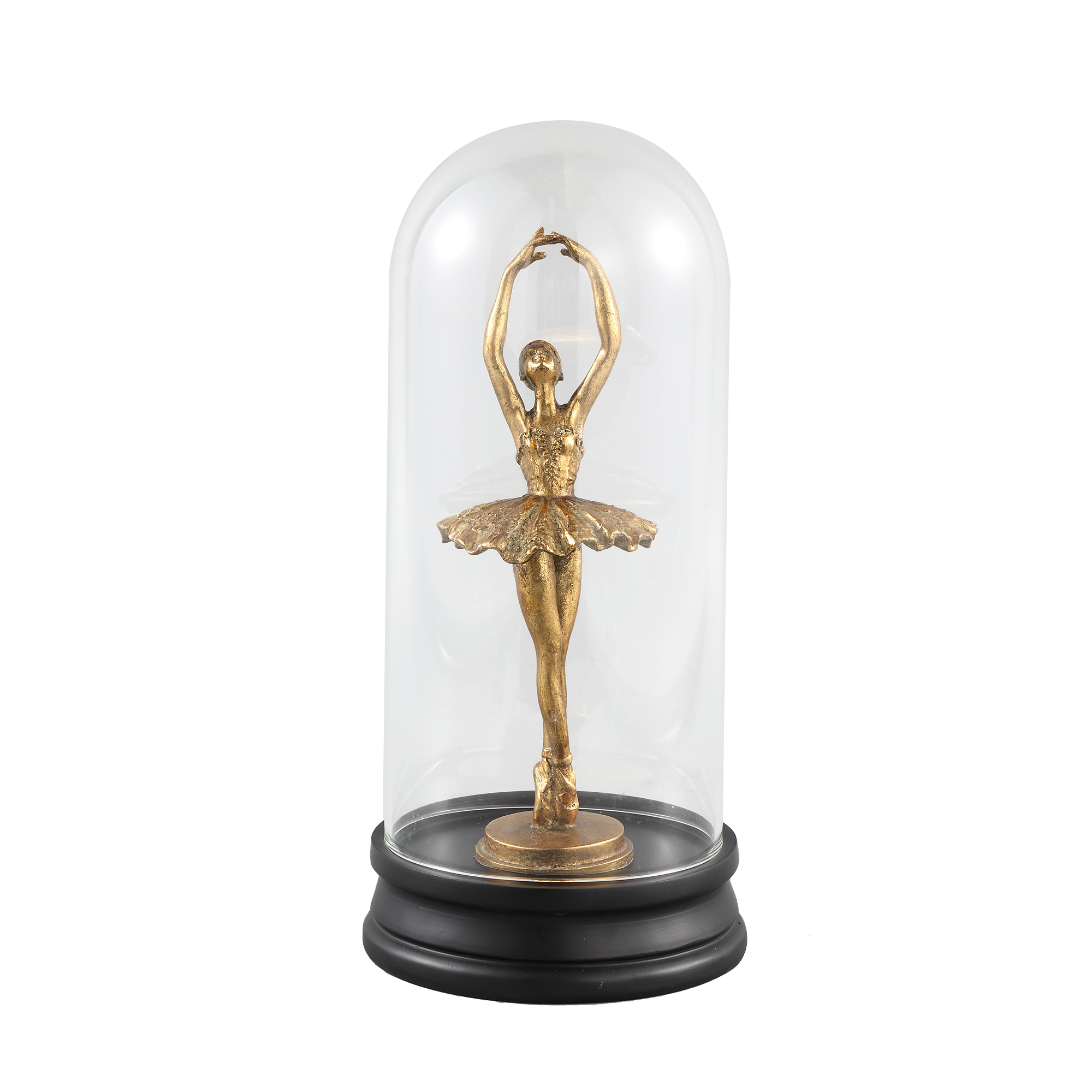 Ballet Gold poly ballerina statue in bell jar B