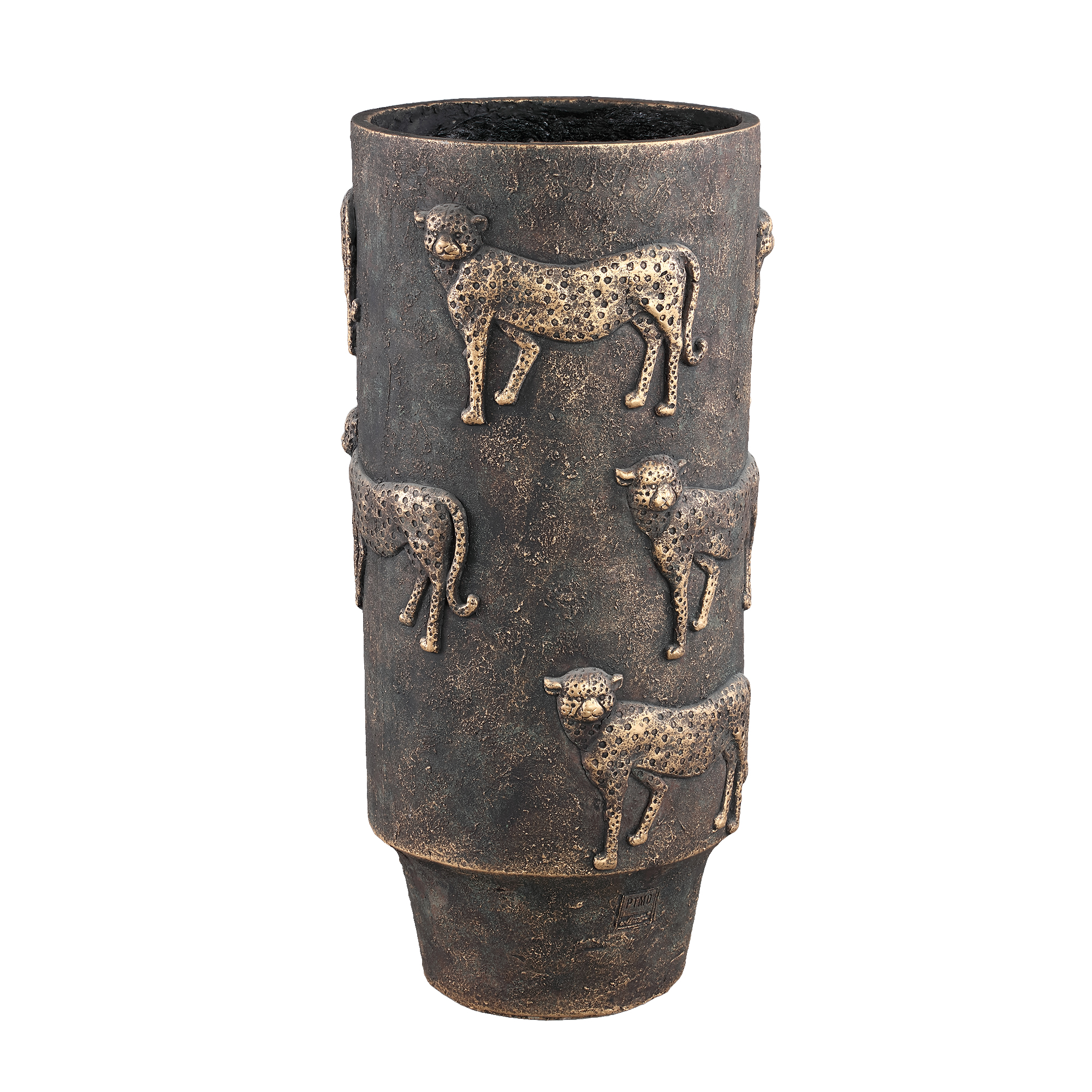 Leio Brown cement pot with leopard round high L