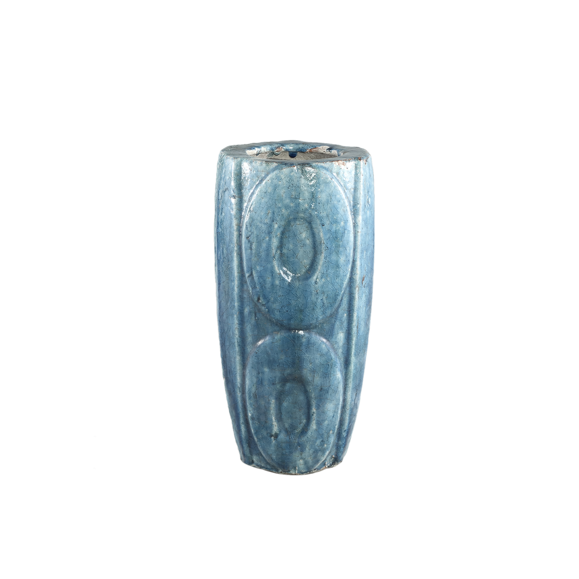 Tunish Blue ceramic pot with circle print round hi