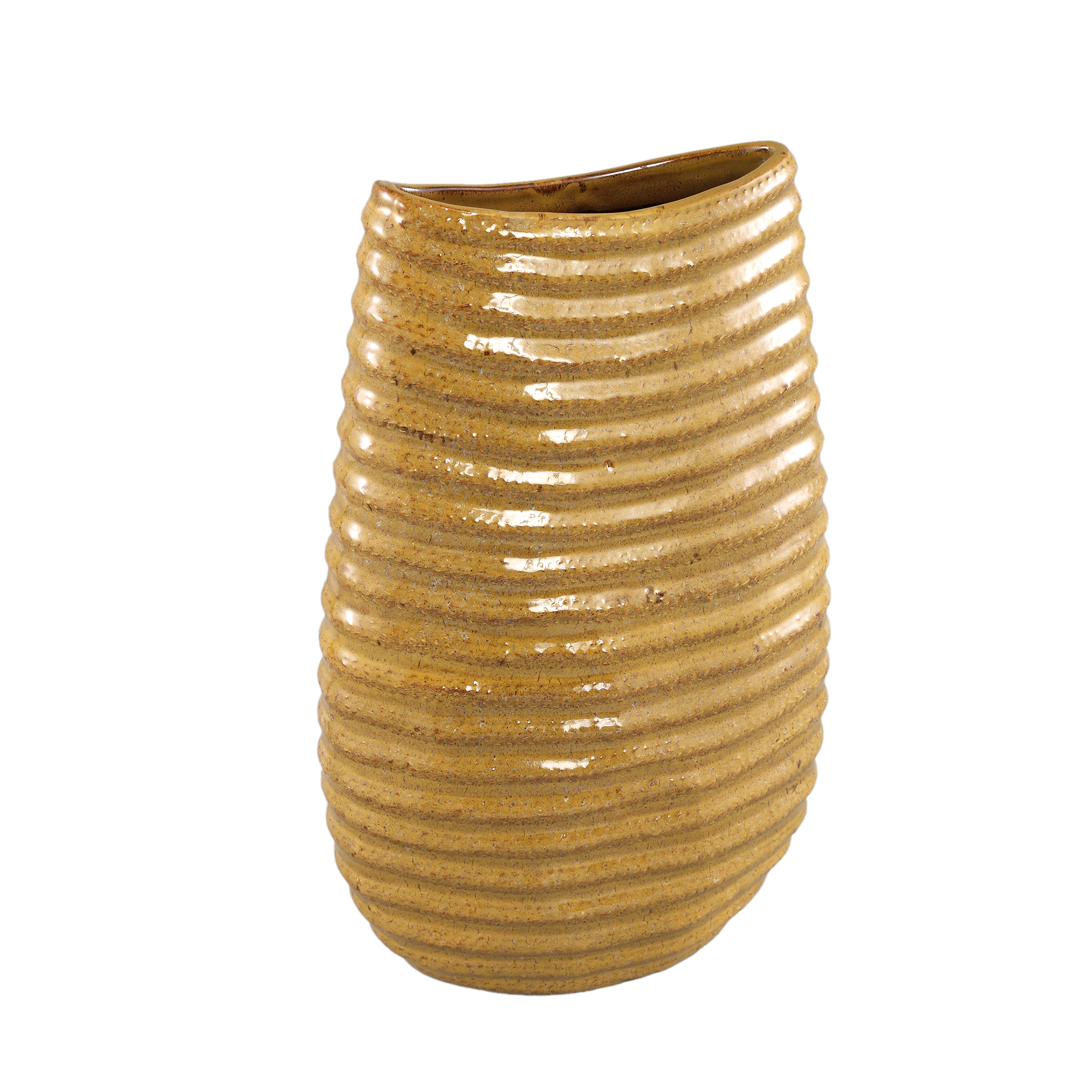 Riddy Yellow glazed ceramic pot rib wide round hig