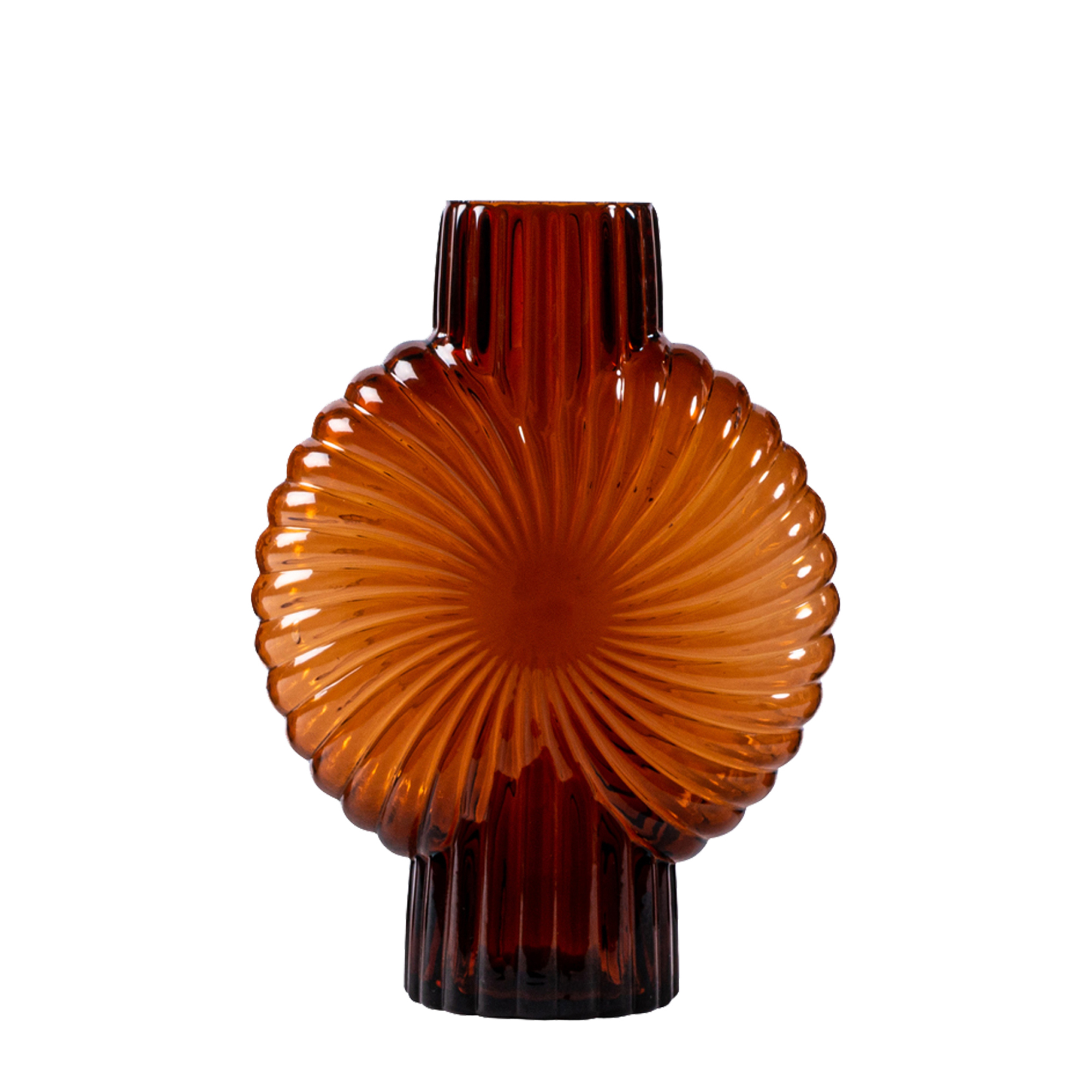 Zugar Brown solid glass vase ribbed round M