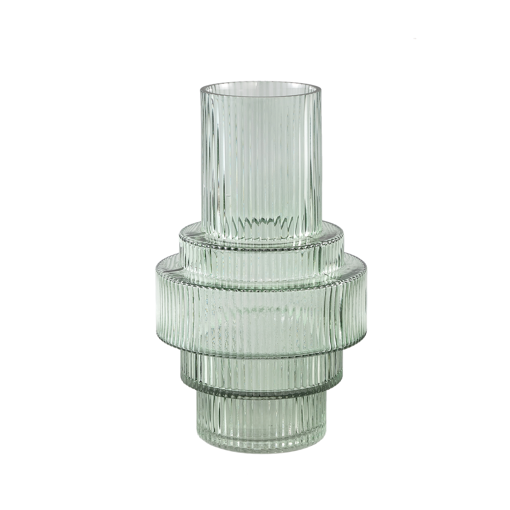 Lavine Green glass candleholder ribbed structure L