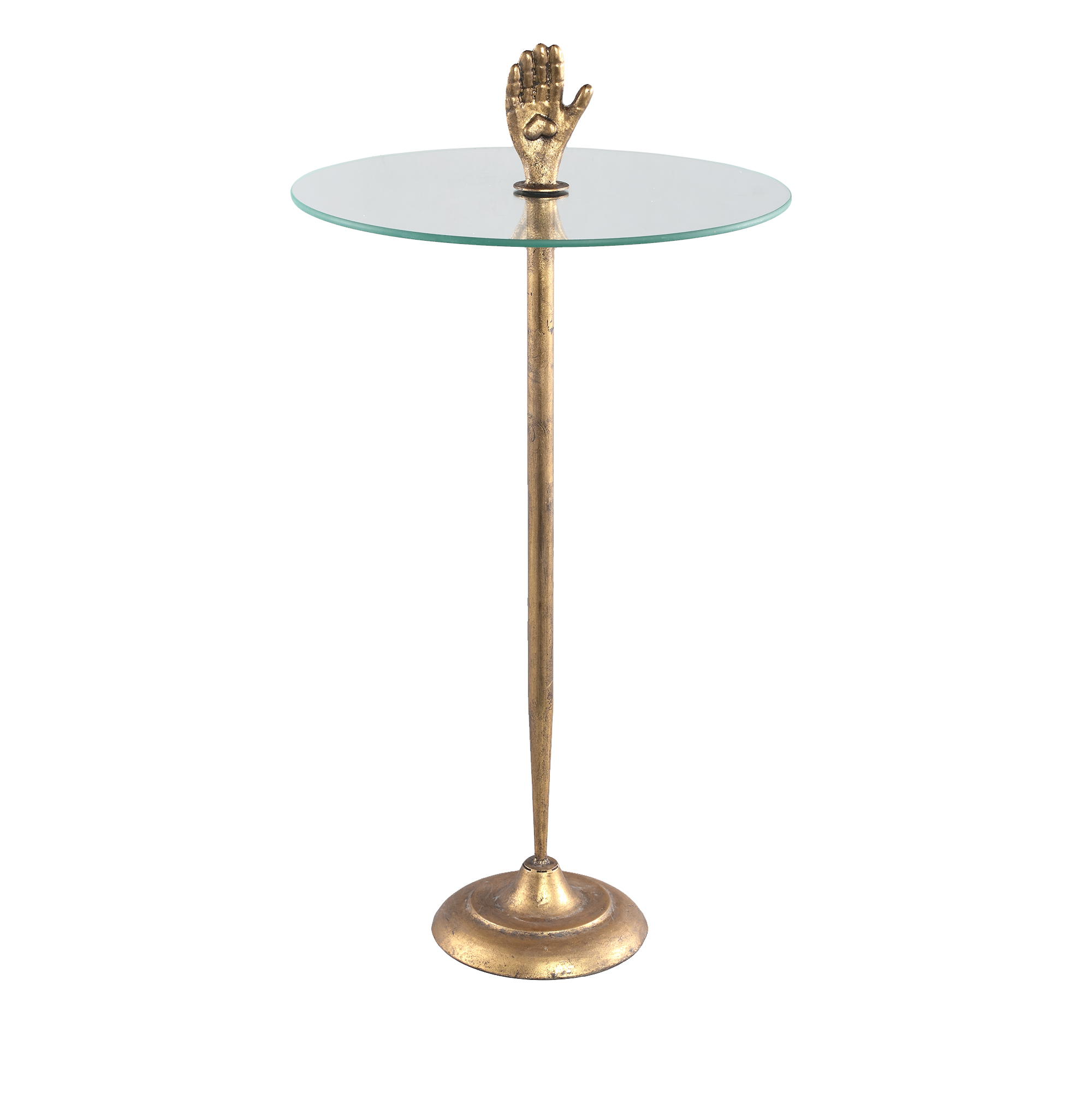 Menda Gold metal sidetable glass top middle hand