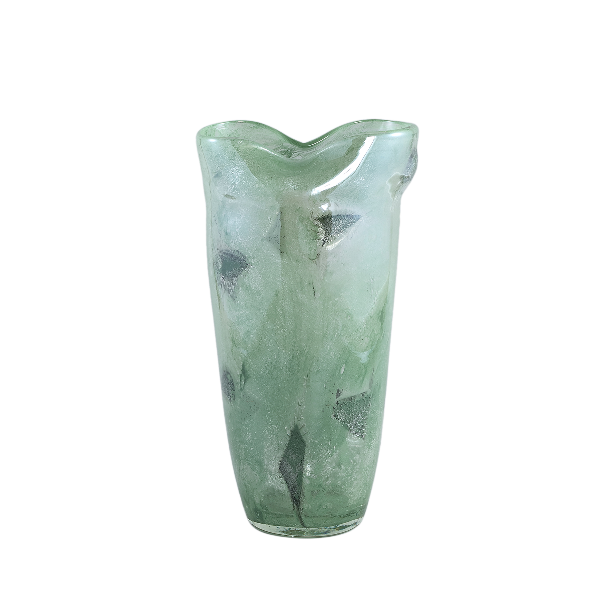 Six Green glass vase with iron net pcs round L