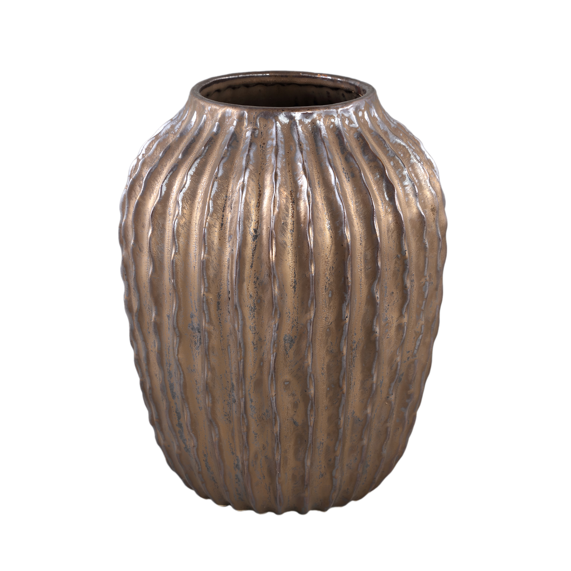 Bodi Bronze ceramic pot round bulb ribbed L